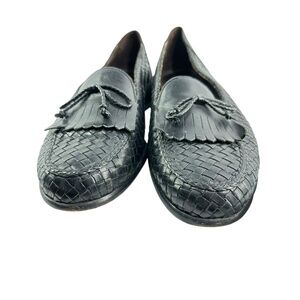 Genuine men BRAGANO Black Leather Woven Tassel Loafers Shoes Size 9 W